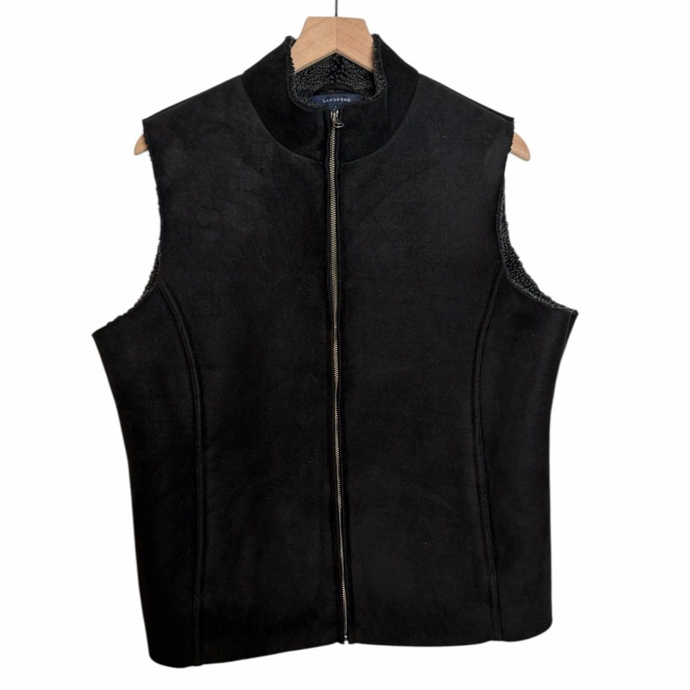 Lands’ End Youth Sherpa Fleece Vest Black Full Zip Warm Layering L 14–16 Outdoor - Picture 2 of 8